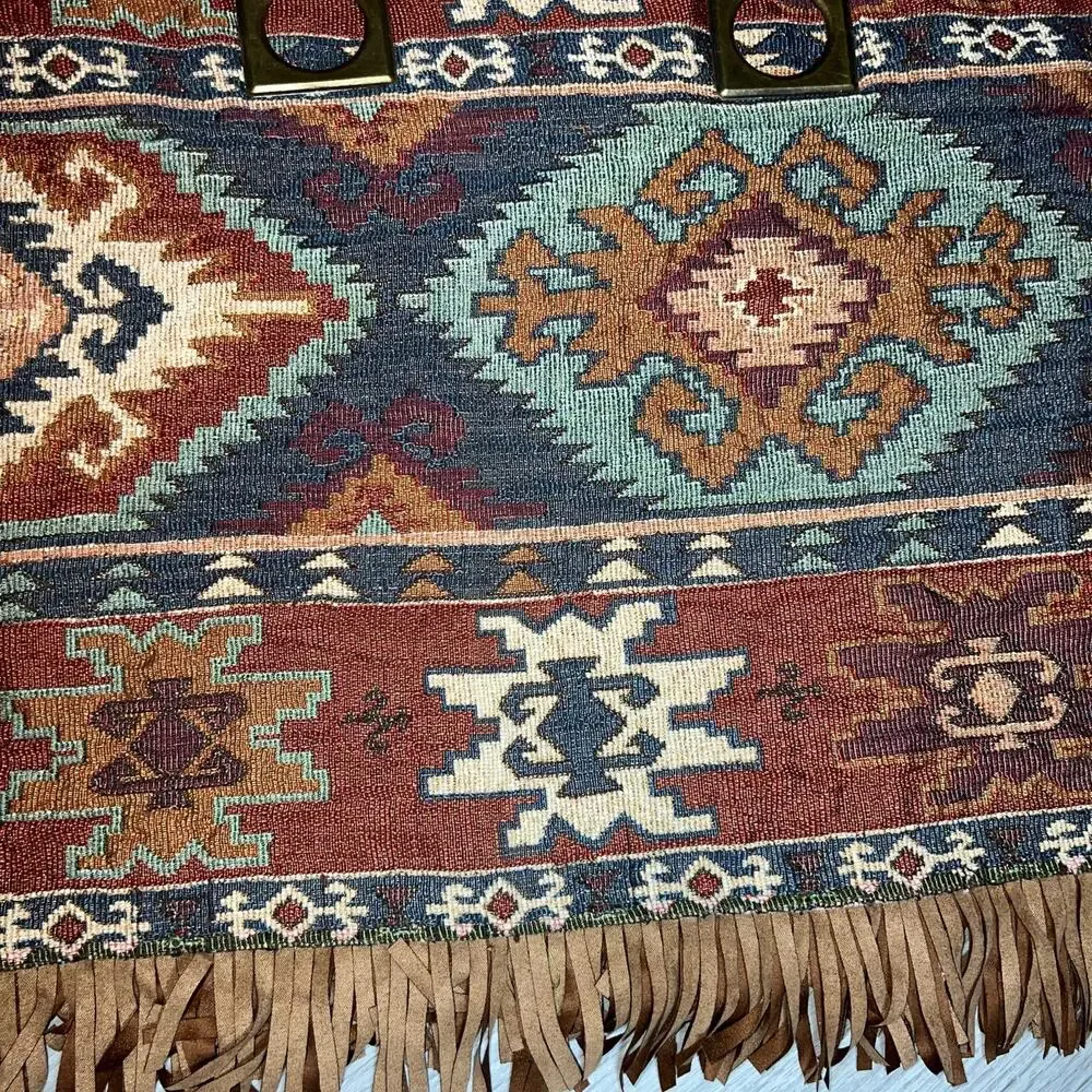 Western Aztec fringed Curtain Valances pair Southwestern Native American